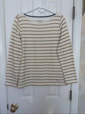 Talbots Metallic Gold and Cream Striped Long Sleeve Authentic Tee